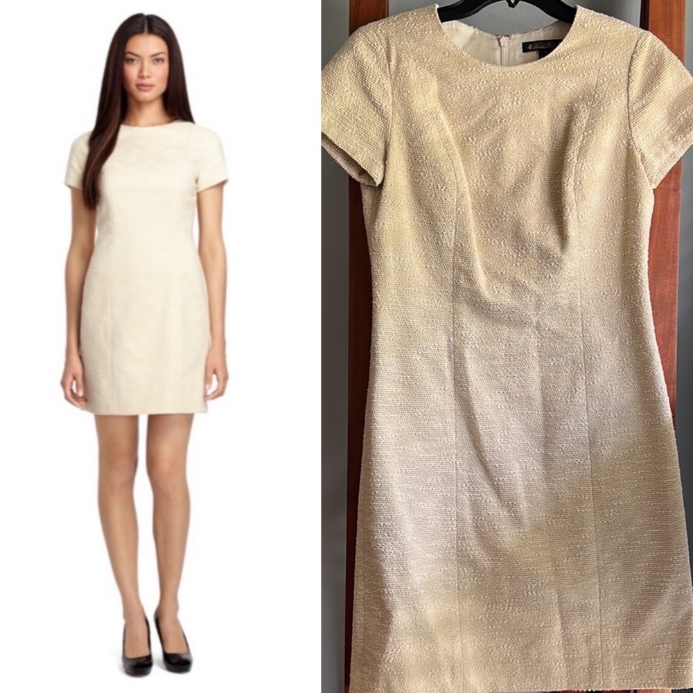 Brooks Brothers Gold Metallic Mini Short Sleeve Dress